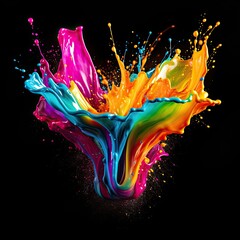 A black surface being splashed with multicolored liquid. (Generative AI)