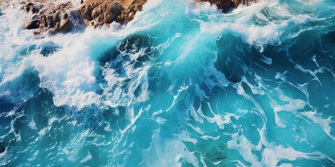 Fototapeta premium A picture of Ocean wave breaks on the shore at sunset in the Maldives. generative ai