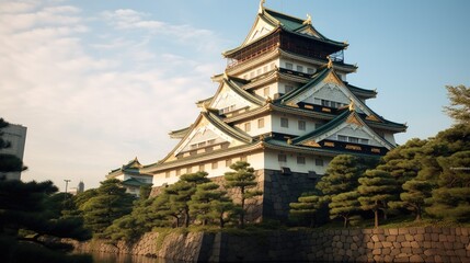 Fototapeta premium Osaka Castle, Japan at Osaka Castle during spring season.
