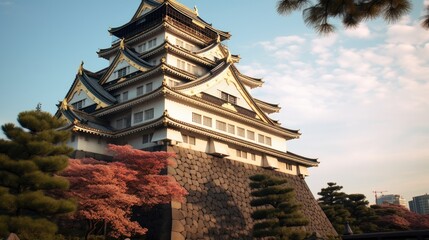 Fototapeta premium Osaka Castle, Japan at Osaka Castle during spring season.