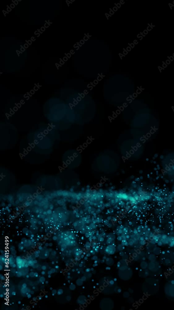 Poster artistic wave dots loop motion on clean black vertical background.