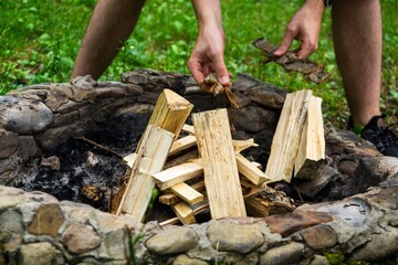 Fire burning in the fireplace in the nature or in the grill. Slovakia