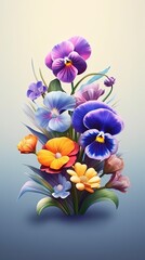 Cute Pansy blooming flower. Vibrant colorful floral design with beautiful flower. Generative AI