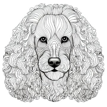 recommend clip art: Poodle animal line art illustration. Black and white coloring page style art. Generative AI
