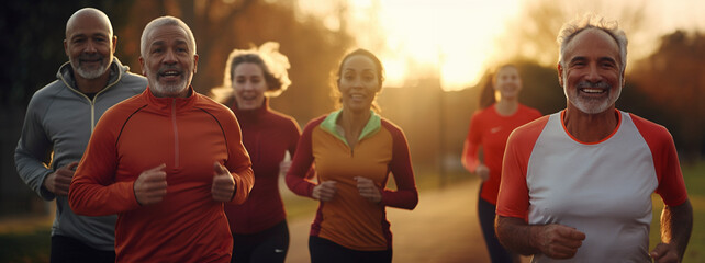 A group of people running outdoors
