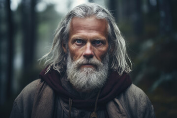 Portrait of a scandinavian man with beard in nature