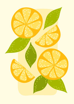 warm stylized lemon slices. orange poster