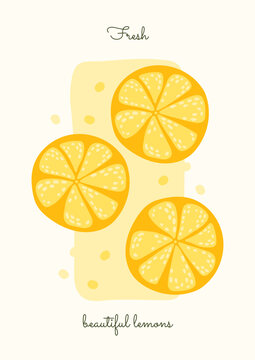 fruit poster. yellow lemon slices fly up