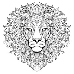 Lion animal line art illustration. Black and white coloring page style art. Generative AI