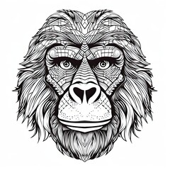 Ape animal line art illustration. Black and white coloring page style art. Generative AI