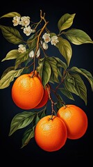 Oranges fruits vintage art illustration. Natural eco food design. Generative AI