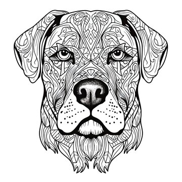recommend clip art: Rottweiler animal line art illustration. Black and white coloring page style art. Generative AI