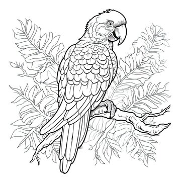 recommend clip art: Parrot animal line art illustration. Black and white coloring page style art. Generative AI