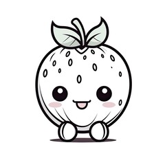 Obraz premium Kawaii style Strawberry fruit character in coloring page style illustration. Line art painting. Generative AI