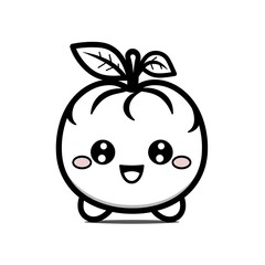 Obraz premium Kawaii style Peach fruit character in coloring page style illustration. Line art painting. Generative AI