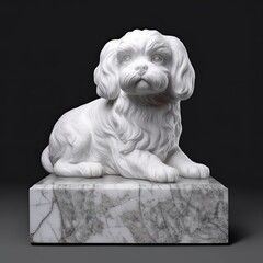 Portrait of Shih Tzu animal in marble sculpture style. Ancient statue of animal. Generative AI