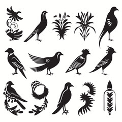 Quetzal silhouettes and icons. Black flat color simple elegant Quetzal animal vector and illustration.