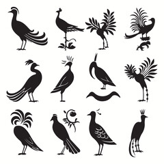 Quetzal silhouettes and icons. Black flat color simple elegant Quetzal animal vector and illustration.