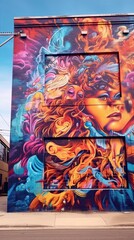 A vibrant graffiti mural with bold colors and expressive urban art. Colorful illustration art. Generative AI