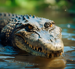Obraz premium A crocodile in the river lurking for prey - AI generated 