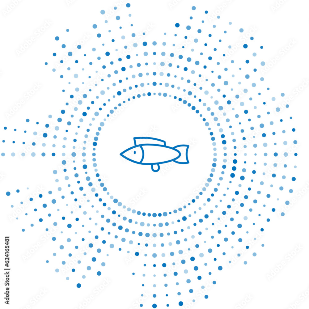 Poster blue line fish icon isolated on white background. abstract circle random dots. vector