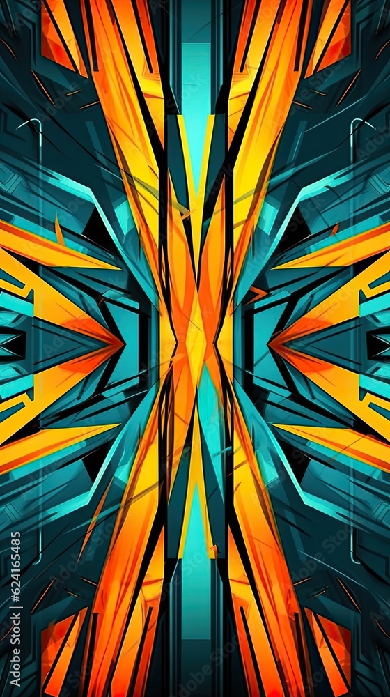 Wall mural a dynamic geometric pattern with intersecting lines and vibrant contrasting colors. colorful illustr