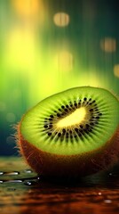 Fresh ripe Kiwi fruit illustration. Natural food colorful background. Generative AI