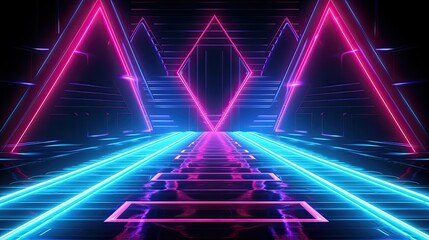 A cybernetic neon stage with pulsating circuitry and holographic projections, creating a futuristic and immersive visual experience. Abstract futuristic neon light background. Generative AI
