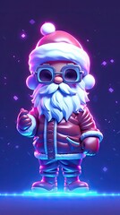 Naklejka premium Neon style of Funny Santa Claus character illustration. Christmas and New year holiday neon design. Generative AI