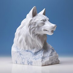 Portrait of Wolf animal in marble sculpture style. Ancient statue of animal. Generative AI