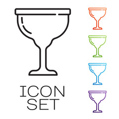 Black line Jewish goblet icon isolated on white background. Jewish wine cup for kiddush. Kiddush cup for Shabbat. Set icons colorful. Vector