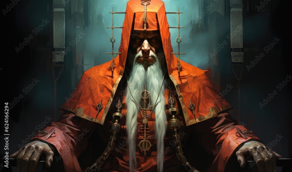 Poster a man with a long beard sitting in a throne. generative ai.