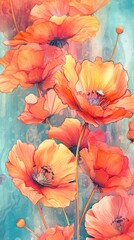 Watercolor Poppy flower illustration. Colorful painting floral background. Generative AI