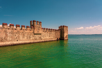 Fototapeta na wymiar View of the Scaliger Castle in Sirmione on Lake Garda in Italy.