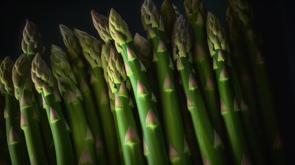 Background of fresh green asparagus leaves pattern. Realistic illustration. Close-up. generativ ai