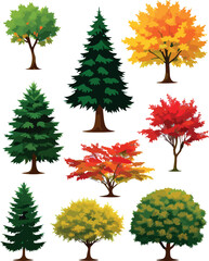 Pretty trees bushes shrubs seasesonal vector art