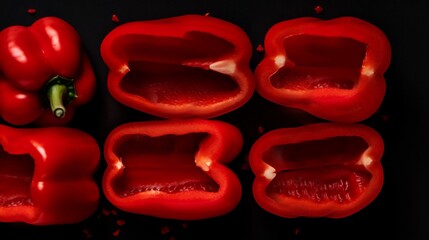 cut red pepper on a dark background, pattern, ai generation