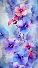 Watercolor Pansy flower illustration. Colorful painting floral background. Generative AI