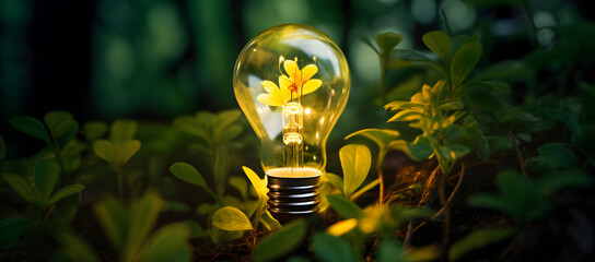 Hand holding light bulb against nature on green leaf with energy sources, Sustainable developmen and responsible environmental, Energy sources for renewable, Ecology concept.