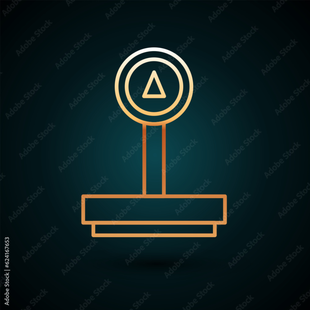 Poster gold line scale icon isolated on dark blue background. logistic and delivery. weight of delivery pac