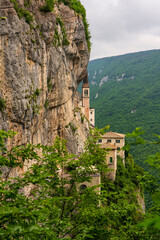 Fototapeta premium The rock church of the Madonna della Corona on Lake Garda in Italy.