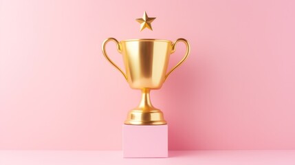 Fototapeta premium Pink background with champion trophy. Illustration AI Generative.