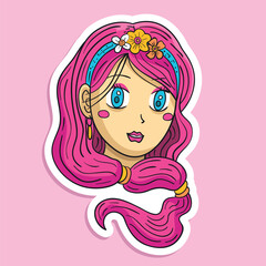 Cute Pink Princess Girl Head