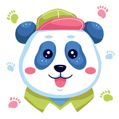 Cute Colorful Happy Panda Head with Hat