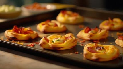 mini pizza stuffed with tomato cheese and Permian ham slices close-up .Generative AI 