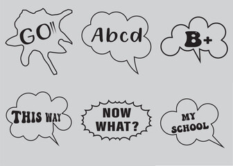 Lettering back school, go, goal, football, super, hey. Set comics book balloon. Bubble speech phrase. Cartoon exclusive font label tag expression. Comic text sound effects. Sounds vector illustration.