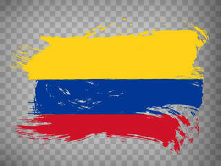 Flag Republic of Colombia, brush stroke background.  Flag of Colombia on tranparent backrgound for your web site design, app, UI.  Stock vector. EPS10.