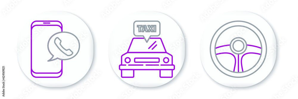 Canvas Prints set line steering wheel, taxi call telephone service and car icon. vector