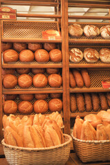  fresh baked breads at Farmers Market shelves in istanbul .