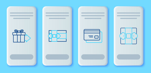 Set line Gift box, Credit card, and icon. Vector